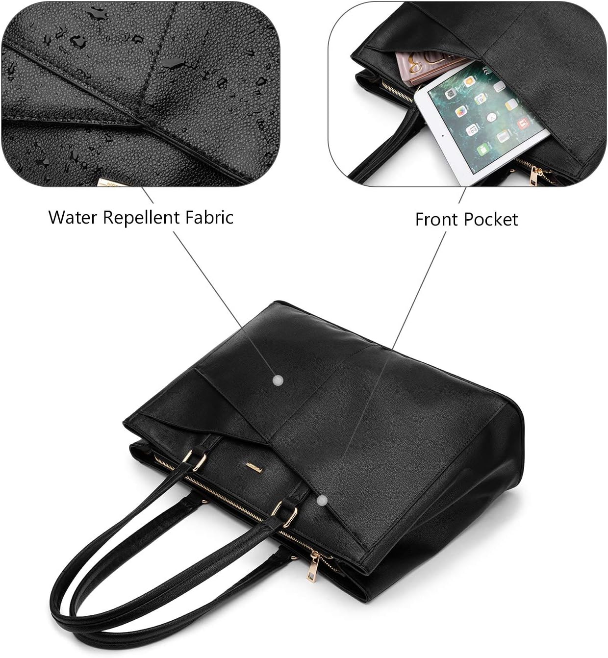LOVEVOOK Laptop Tote Bag for Women 15.6 Inch Waterproof Leather Computer Bags Business Office Work Briefcase Black - Image 4
