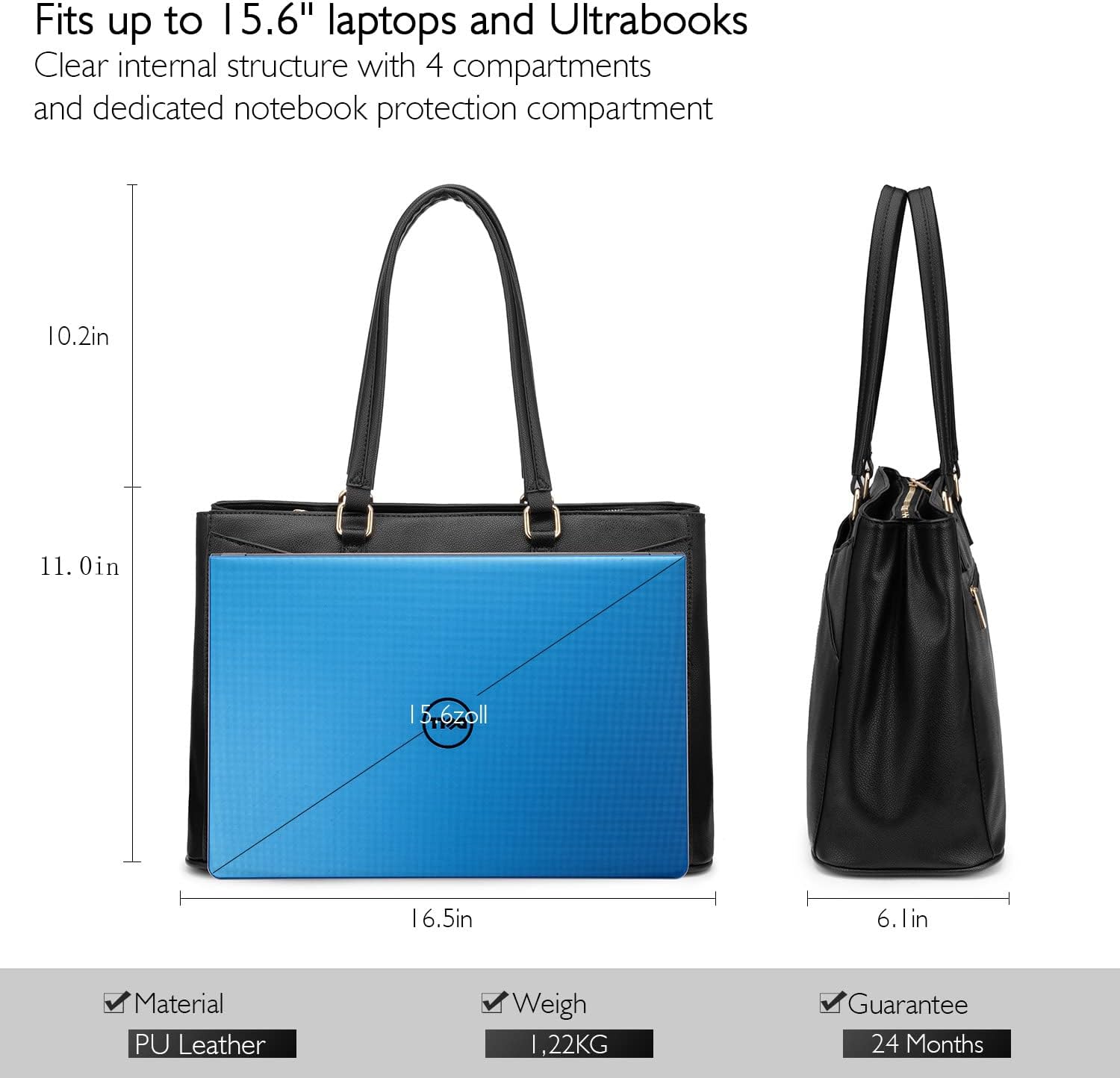 LOVEVOOK Laptop Tote Bag for Women 15.6 Inch Waterproof Leather Computer Bags Business Office Work Briefcase Black - Image 5