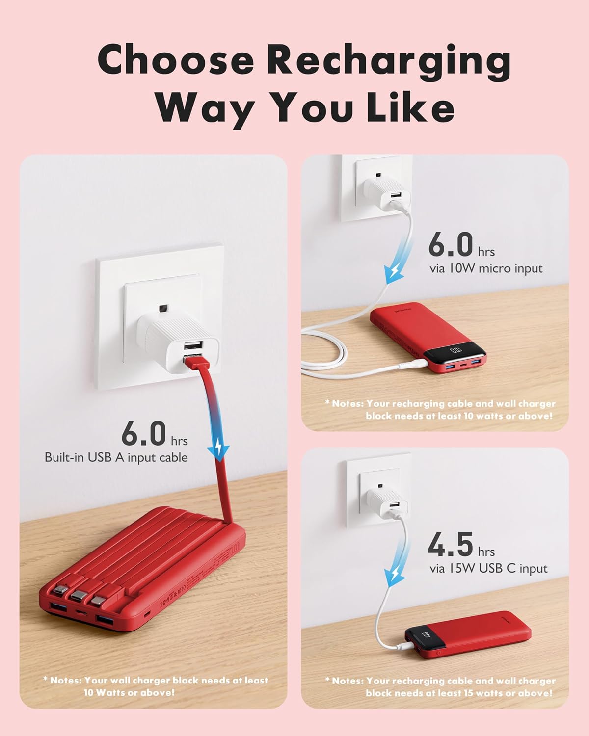 charmast Portable Charger with Built-in Cables X 4, Portable Phone Charger | 10000mAh USB C Battery Pack for All Phones Tablets,Cables Reinforced,Charge 6 Devices at Once,for Women Teens Students - Image 4