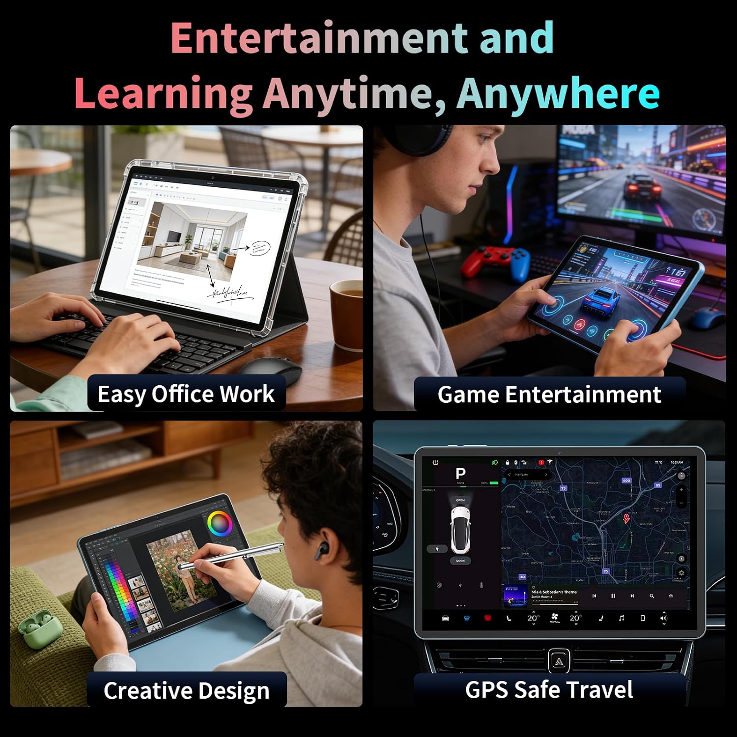 10 inch Tablet with Keyboard - Android 16 Tablet with 24GB+256GB+2TB Expand | 2026 Gemini AI Tablet PC with 8-Core, 5G WiFi, 8000mAh, GMS, GPS, 2-in-1 Electronic Tablet with Case, Mouse, Stylus (Black) - Image 9