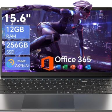 15.6'' AI Laptop with Office 365 12GB RAM 256GB SSD Win 11 Laptops | 7000mAh Battery, IPS FHD, 180°Viewing, Quad-Core Processor, Type-C, WiFi5, Portable Thin Business Student Laptops, Light Gray